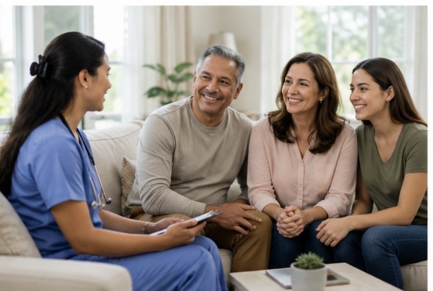 Nurse meeting with a family at home