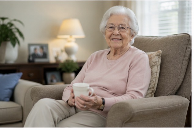 Smiling senior woman relaxing at home